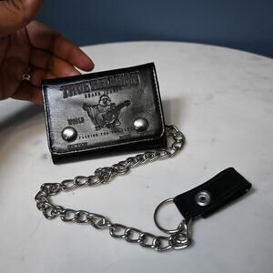 True Religion Black Genuine Leather Chain Wallet Biker Trifold Vintage New